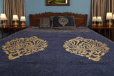 KingSizeJacquardBedSheetSet-ElegantNavyBlueandGoldDesignwithTraditionalBorders